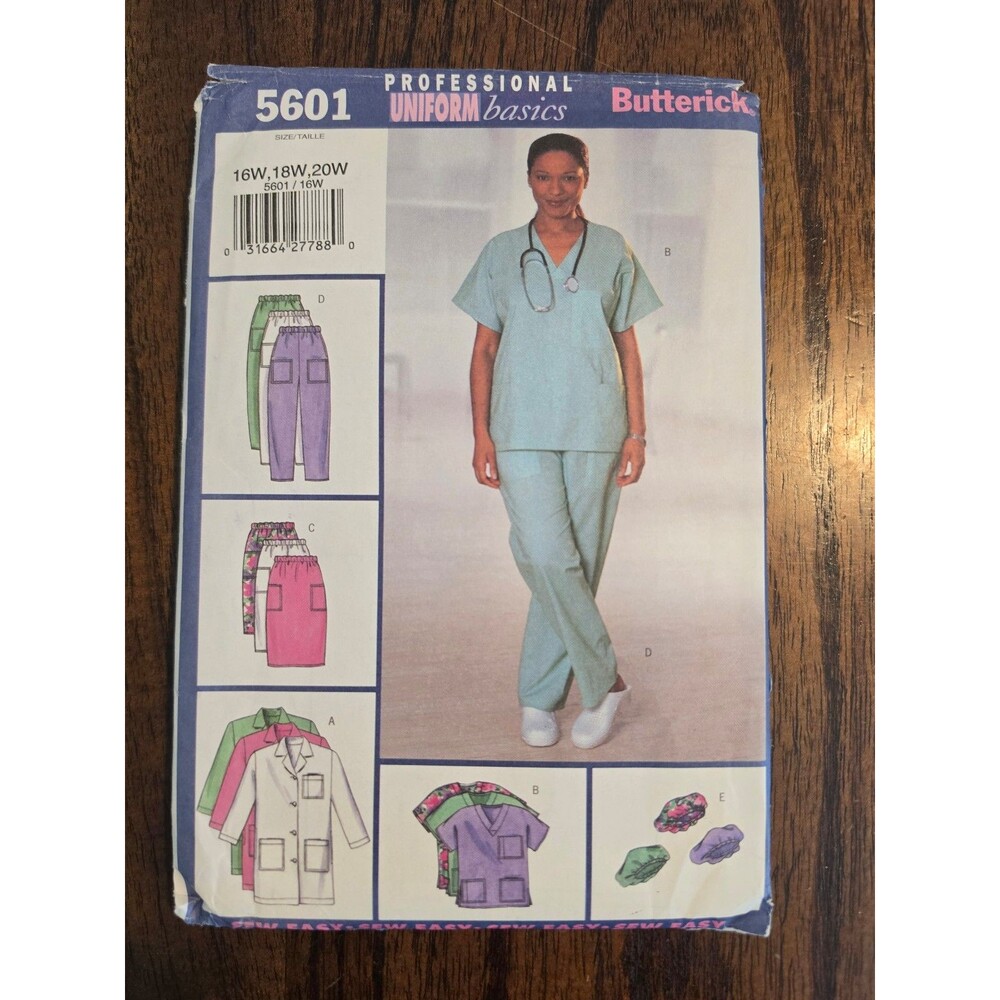 Butterick 5601 Women’s Scrubs Uniform Sewing Pattern 16W-20W
